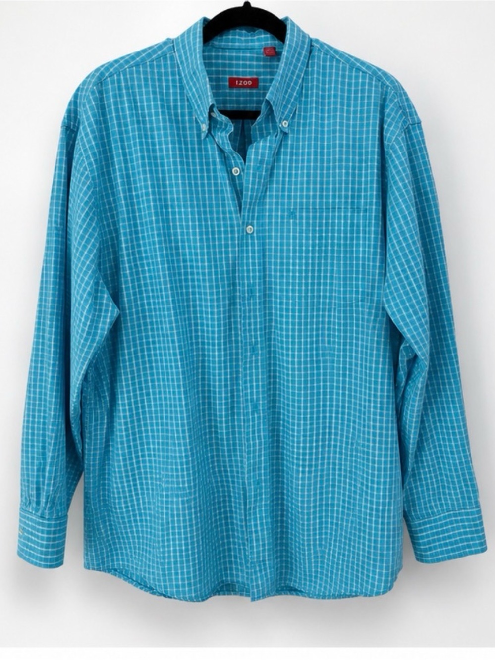 Izod Men’s Turquoise Blue Check Button-Down Shirt